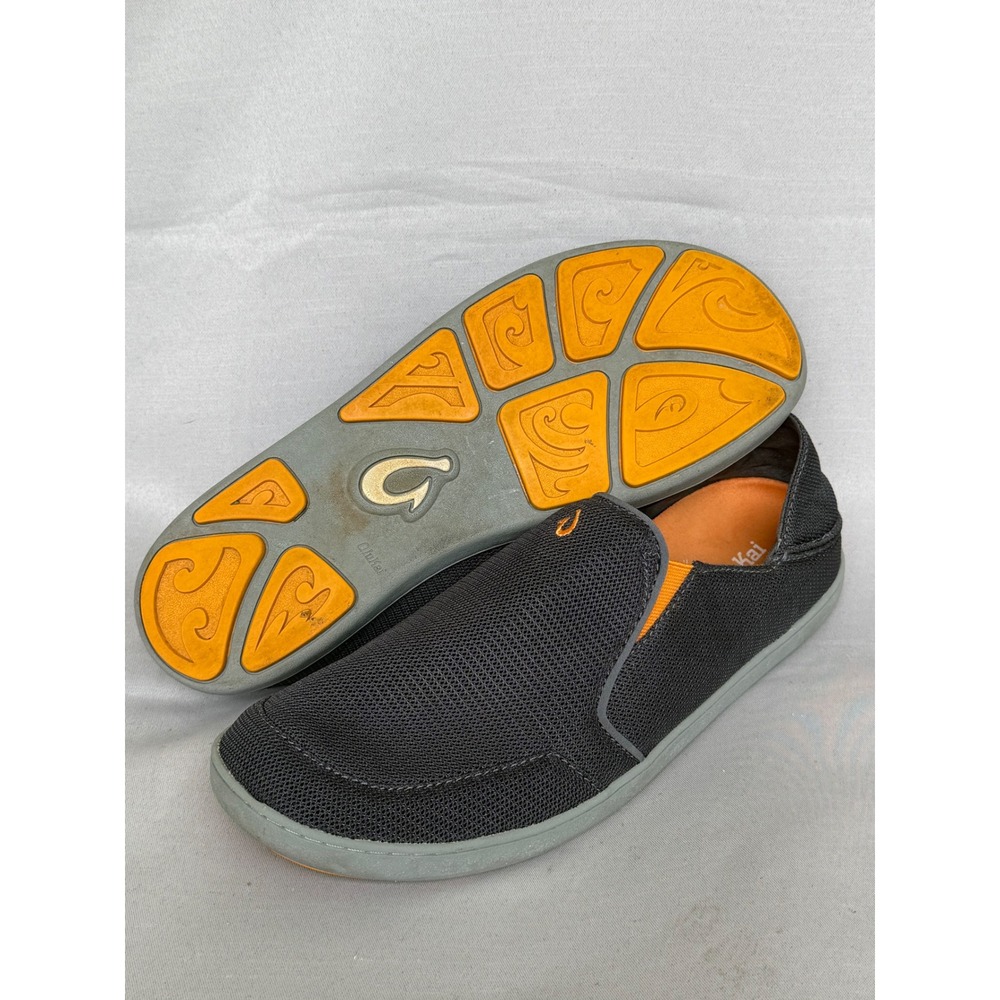 OluKai Nohea Mesh Dark Shadow Charcoal Grey Orange Slip On Shoes Mens 13 10188
